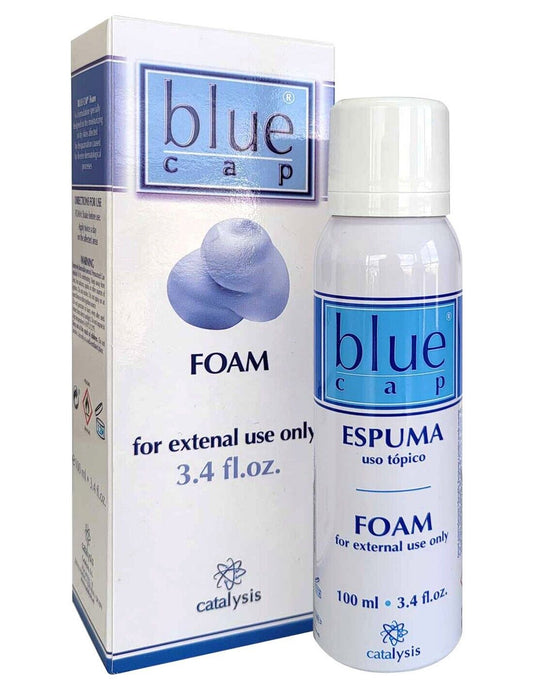 Blue Cap foam 100ml to soften and moisturize dry skin that tends to flake off
