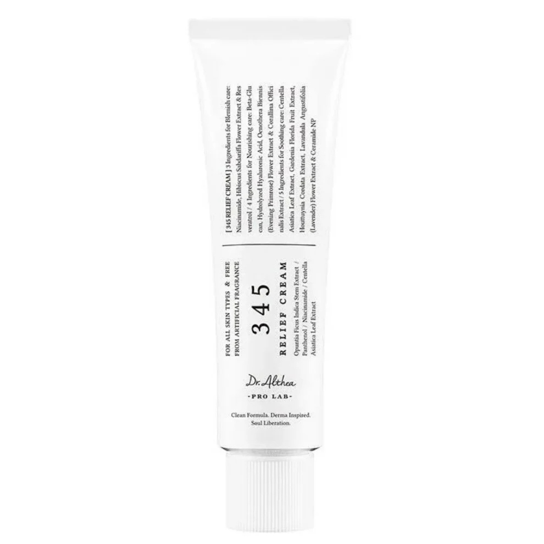 Tube of Dr.althea 345 relief cream with white and black text on the label